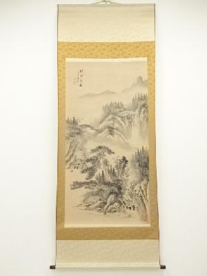 馨吟筆　松風泉韻　淡色山水　肉筆絹本掛軸